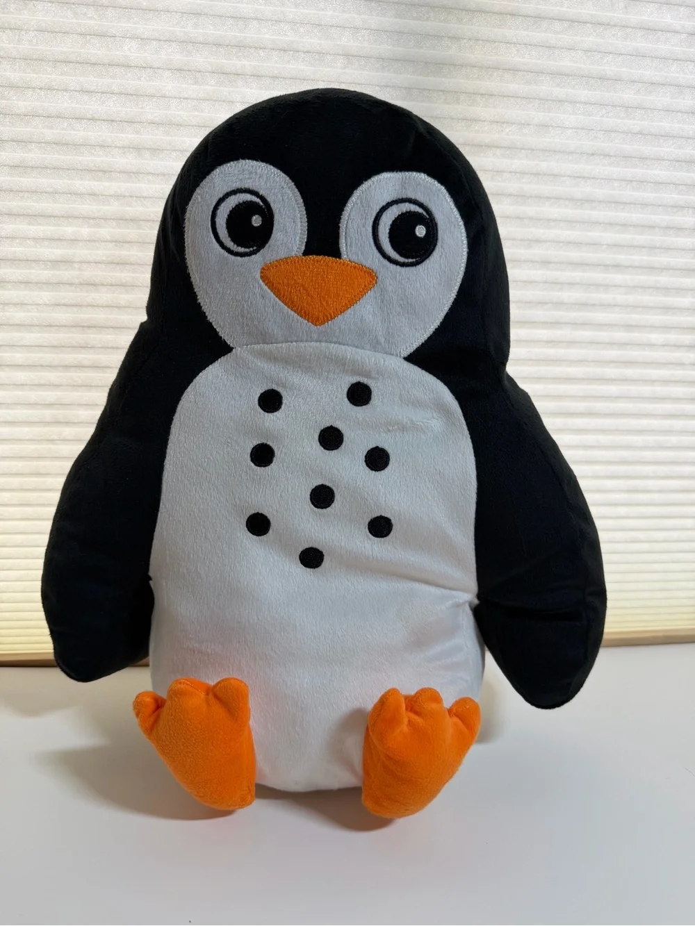 IKEA Black, White & Orange Plush Penguin Toy. Blavingad Penguin shape cushion